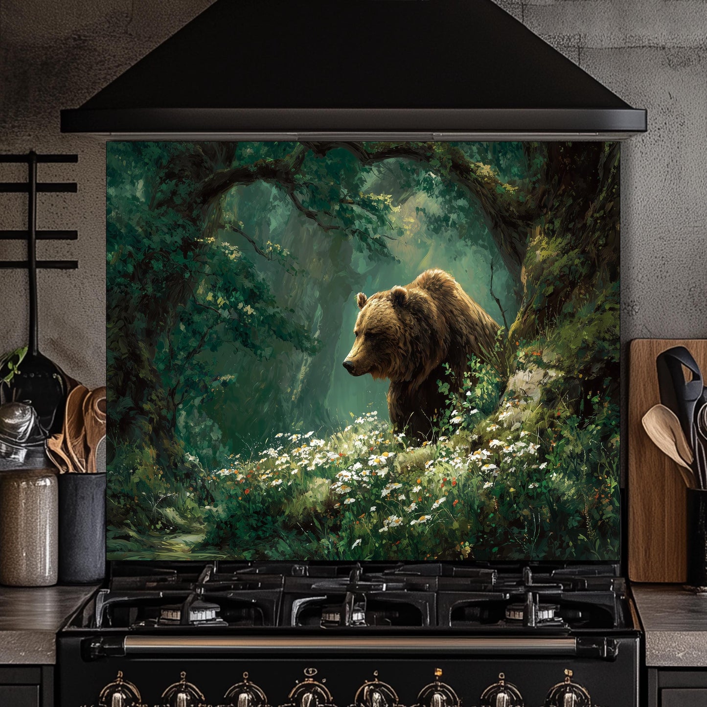 Handcrafted Copper Bear Backsplash, Rustic Cabin Kitchen Decor