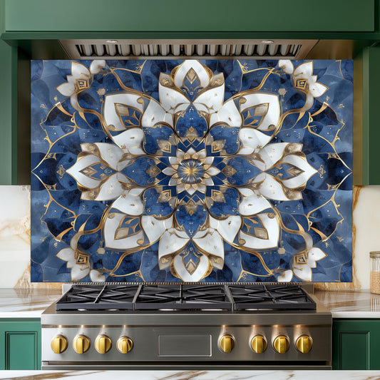 Moroccan Style Tempered Glass Stove Backsplash, Artistic Kitchen Panel, Custom Size Design