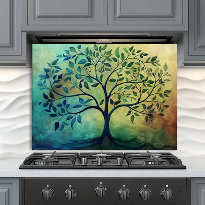 Tree of Life Kitchen Backsplash, UV Printed Tempered Glass Wall Art, Custom Size Design