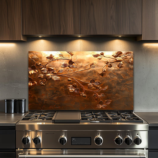 Embossed Flower Tempered Glass Kitchen Backsplash: Copper Heron Design