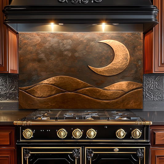 Copper Moon Tempered Glass Kitchen Backsplash: Rustic Stove Panel