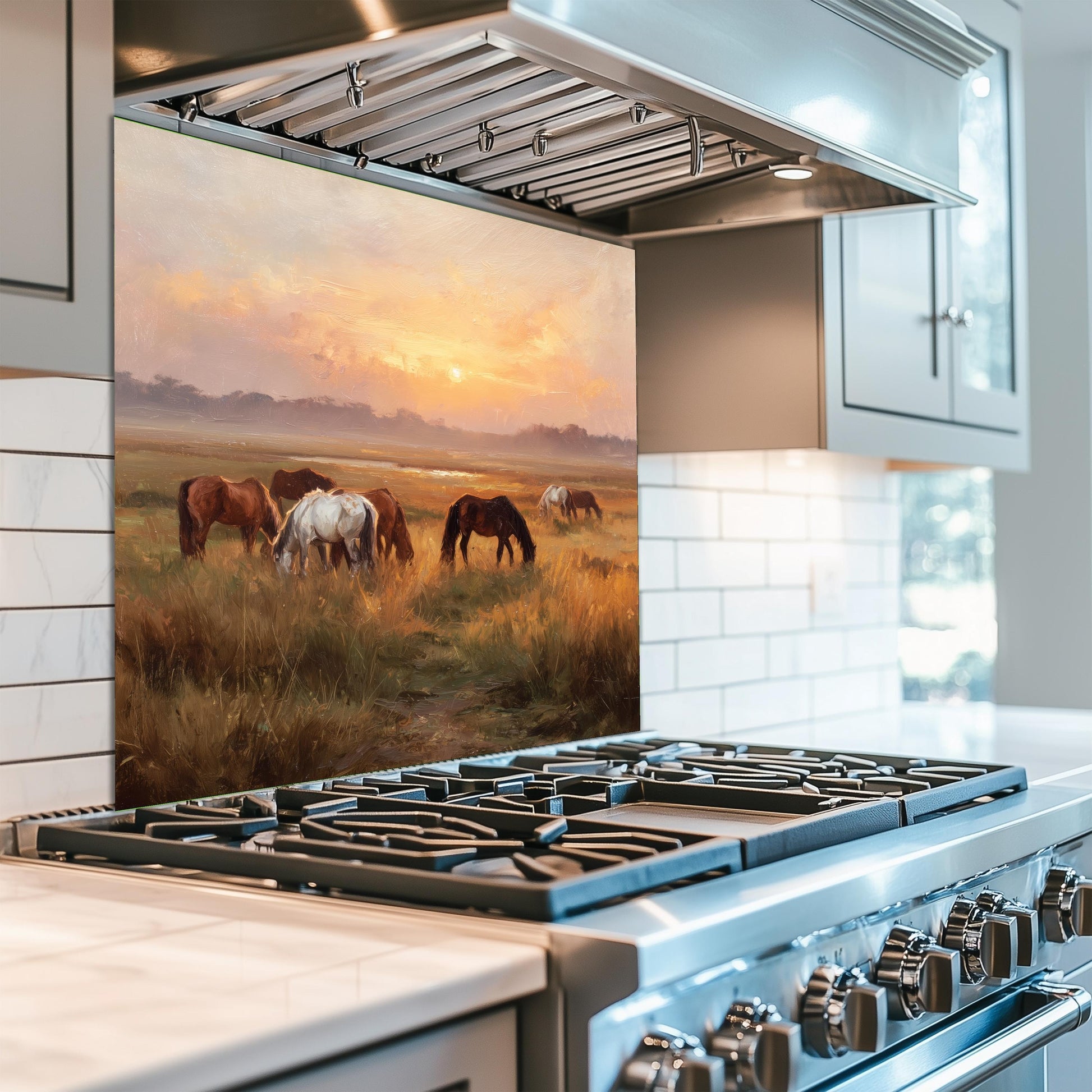 Horse Meadow Tempered Glass Backsplash – Farmhouse Kitchen Decor