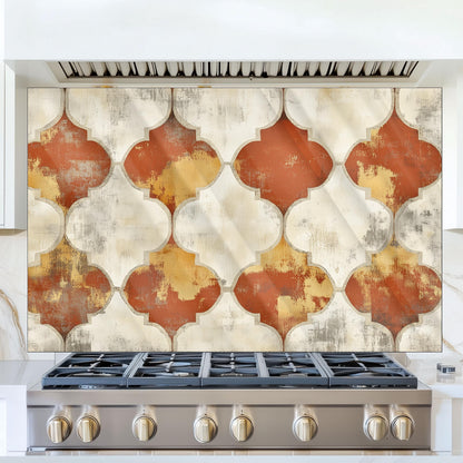 Moroccan Style Glass Backsplash, Blue Geometric Stove Guard, Heat Resistant Easy Clean Kitchen Art