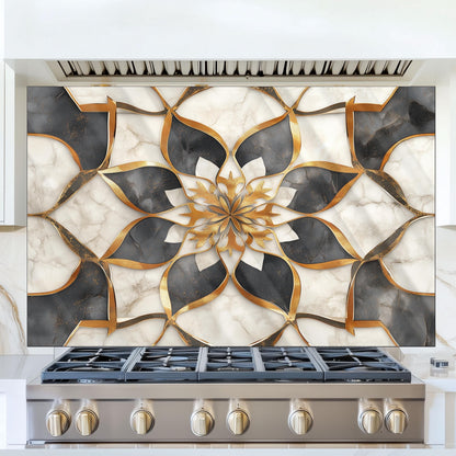 Moroccan Floral Glass Backsplash, Artistic Stove Guard, Heat Resistant Easy Clean Kitchen Wall Art