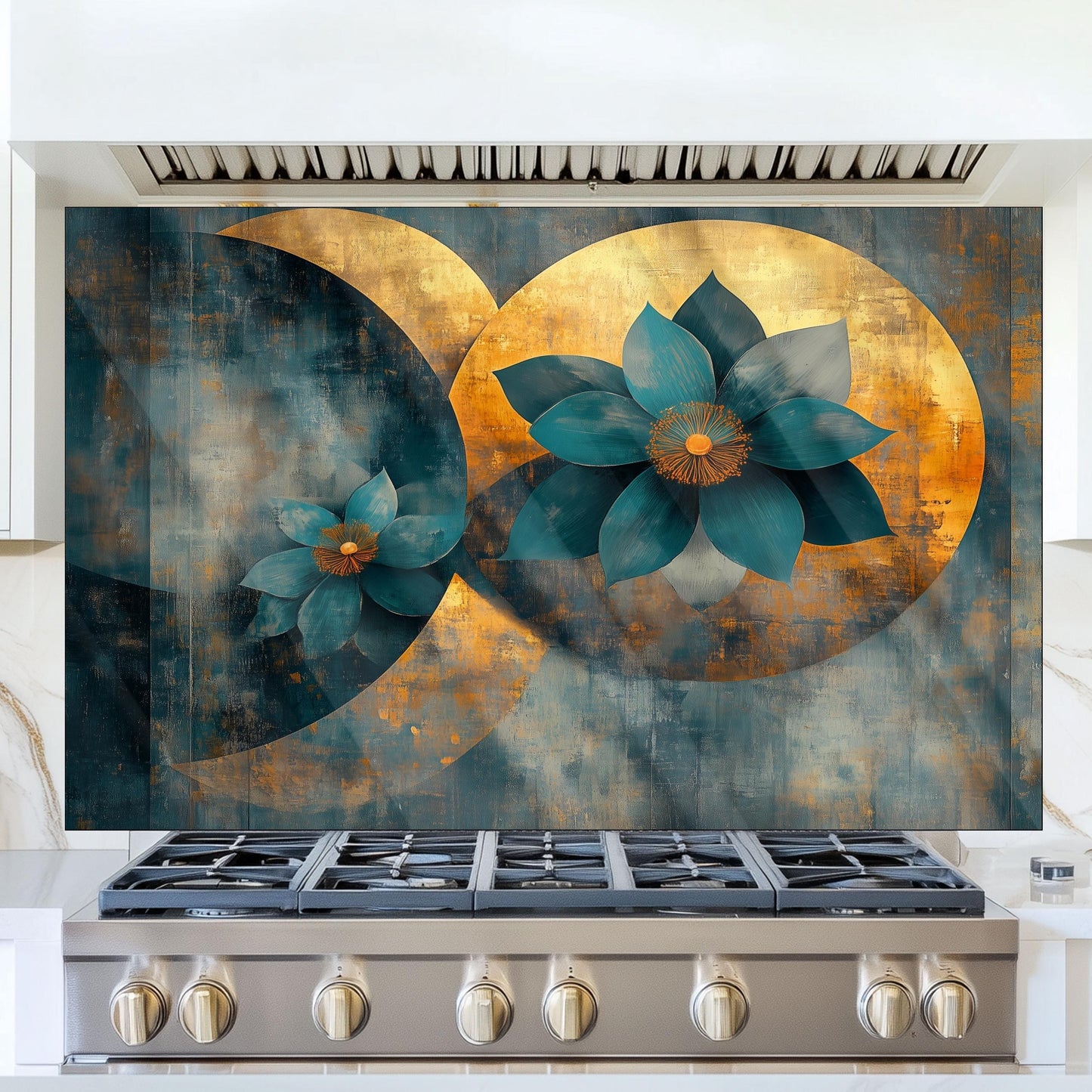 Moroccan Floral Glass Backsplash, Heat Resistant Stove Guard, Custom Size Kitchen Art