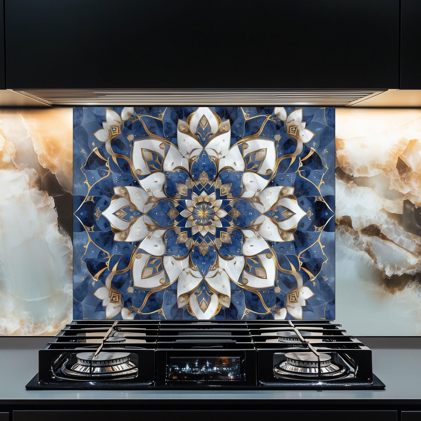 Moroccan Style Tempered Glass Stove Backsplash, Artistic Kitchen Panel, Custom Size Design