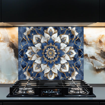Moroccan Style Tempered Glass Stove Backsplash, Artistic Kitchen Panel, Custom Size Design