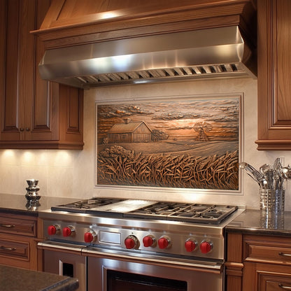 Copper Embossed Kitchen Backsplash: Farmhouse Windmill Tempered Glass