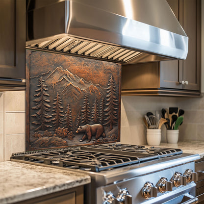 Bear Woodland Tempered Glass Kitchen Backsplash Panel