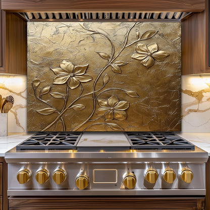 Copper Floral Tempered Glass Backsplash: Rustic Kitchen Decor