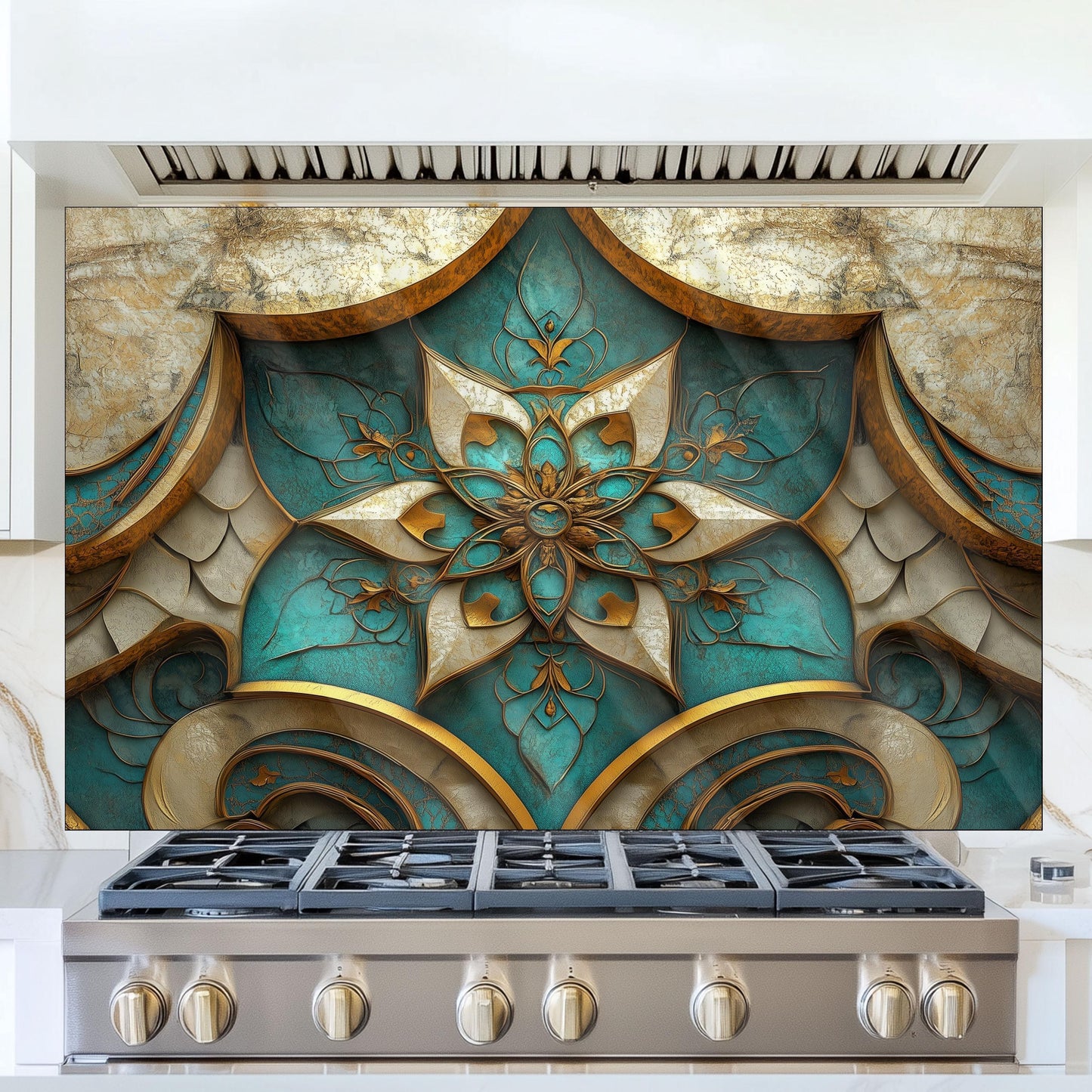 Moroccan Style Tempered Glass Kitchen Backsplash, Exotic Tile Mosaic Art, Custom Size Design
