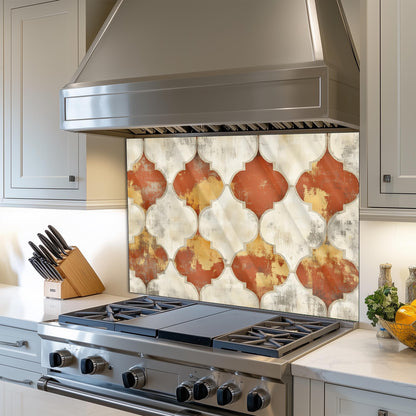 Moroccan Style Glass Backsplash, Blue Geometric Stove Guard, Heat Resistant Easy Clean Kitchen Art