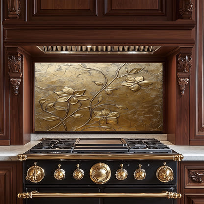 Copper Floral Tempered Glass Backsplash: Rustic Kitchen Decor