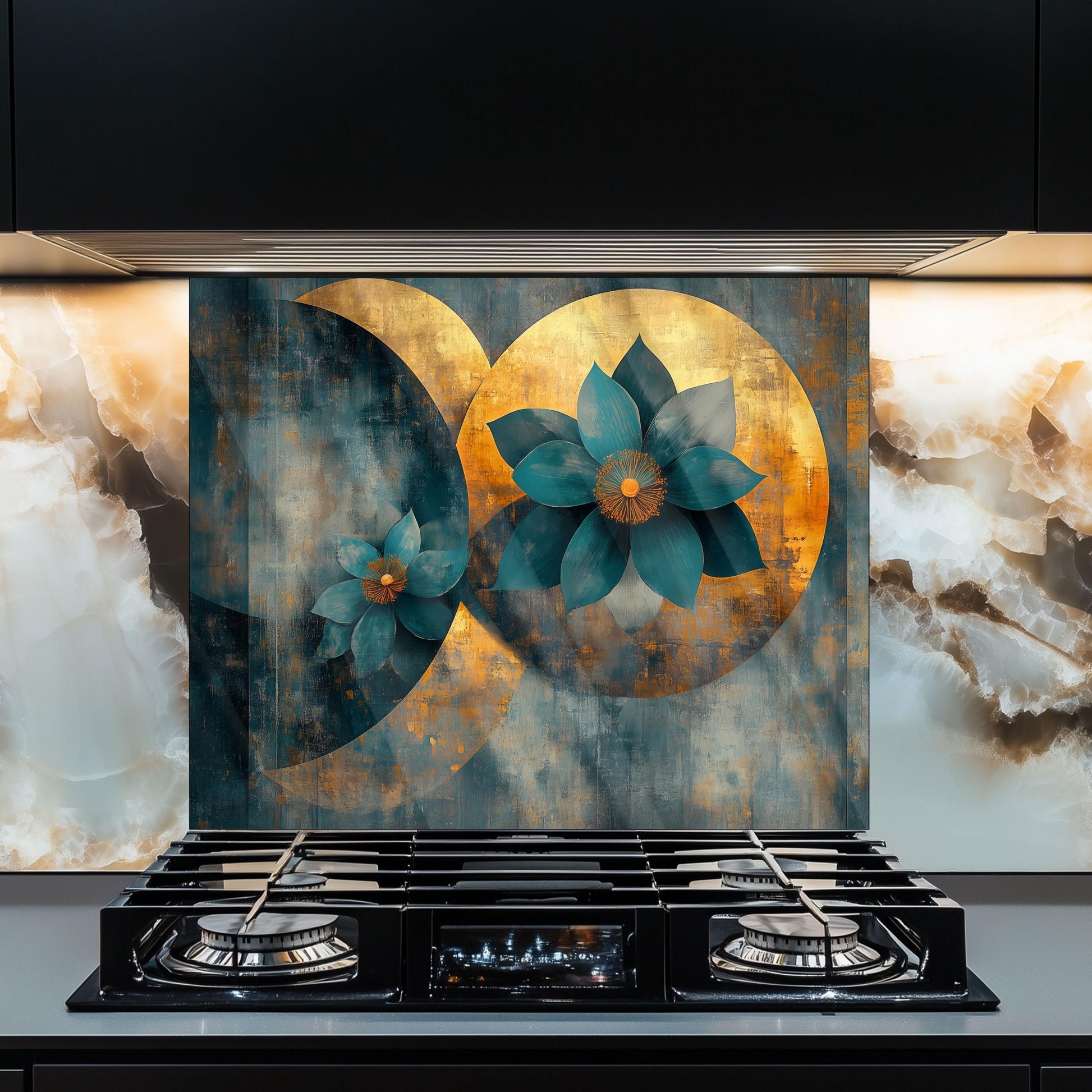 Moroccan Floral Glass Backsplash, Heat Resistant Stove Guard, Custom Size Kitchen Art