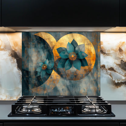 Moroccan Floral Glass Backsplash, Heat Resistant Stove Guard, Custom Size Kitchen Art