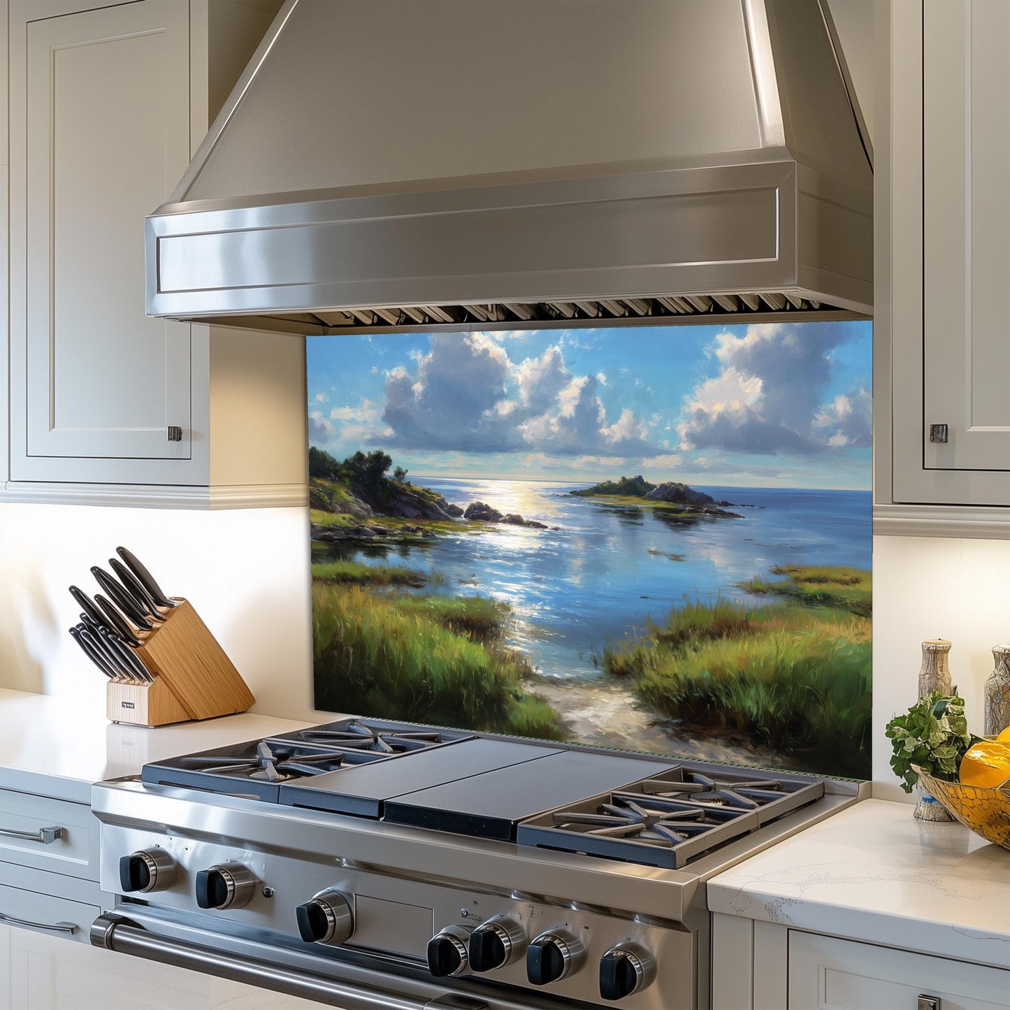 Tempered Glass Kitchen Backsplash: Mountain Sunrise Copper Effect