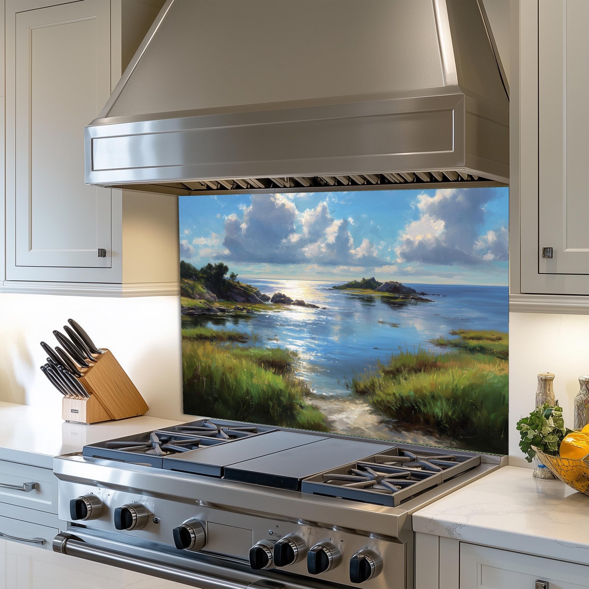 Tempered Glass Kitchen Backsplash: Mountain Sunrise Copper Effect