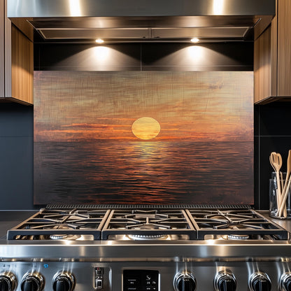 Sunset Ocean Glass Backsplash, Coastal Sea Landscape Stove Guard, Heat Resistant Easy Clean Art