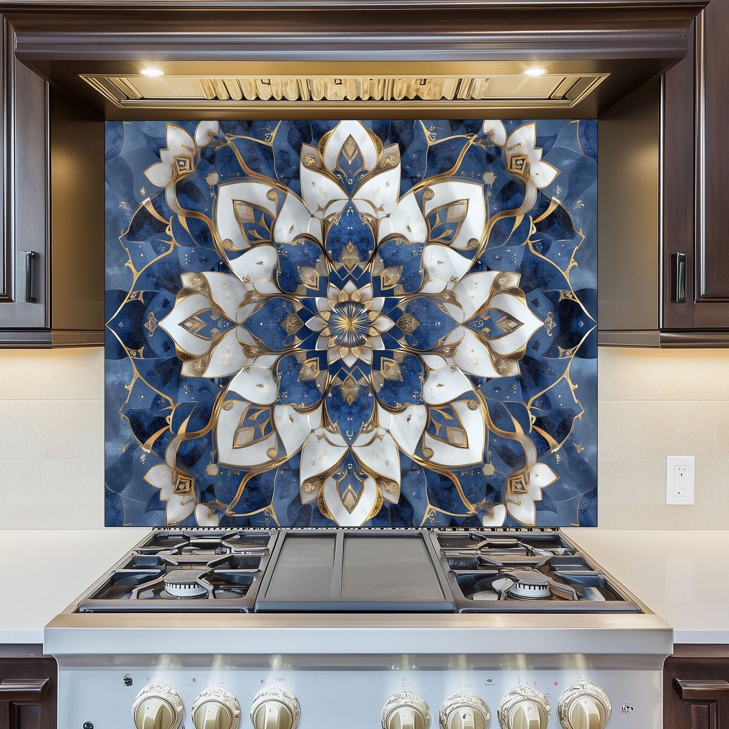 Moroccan Style Tempered Glass Stove Backsplash, Artistic Kitchen Panel, Custom Size Design