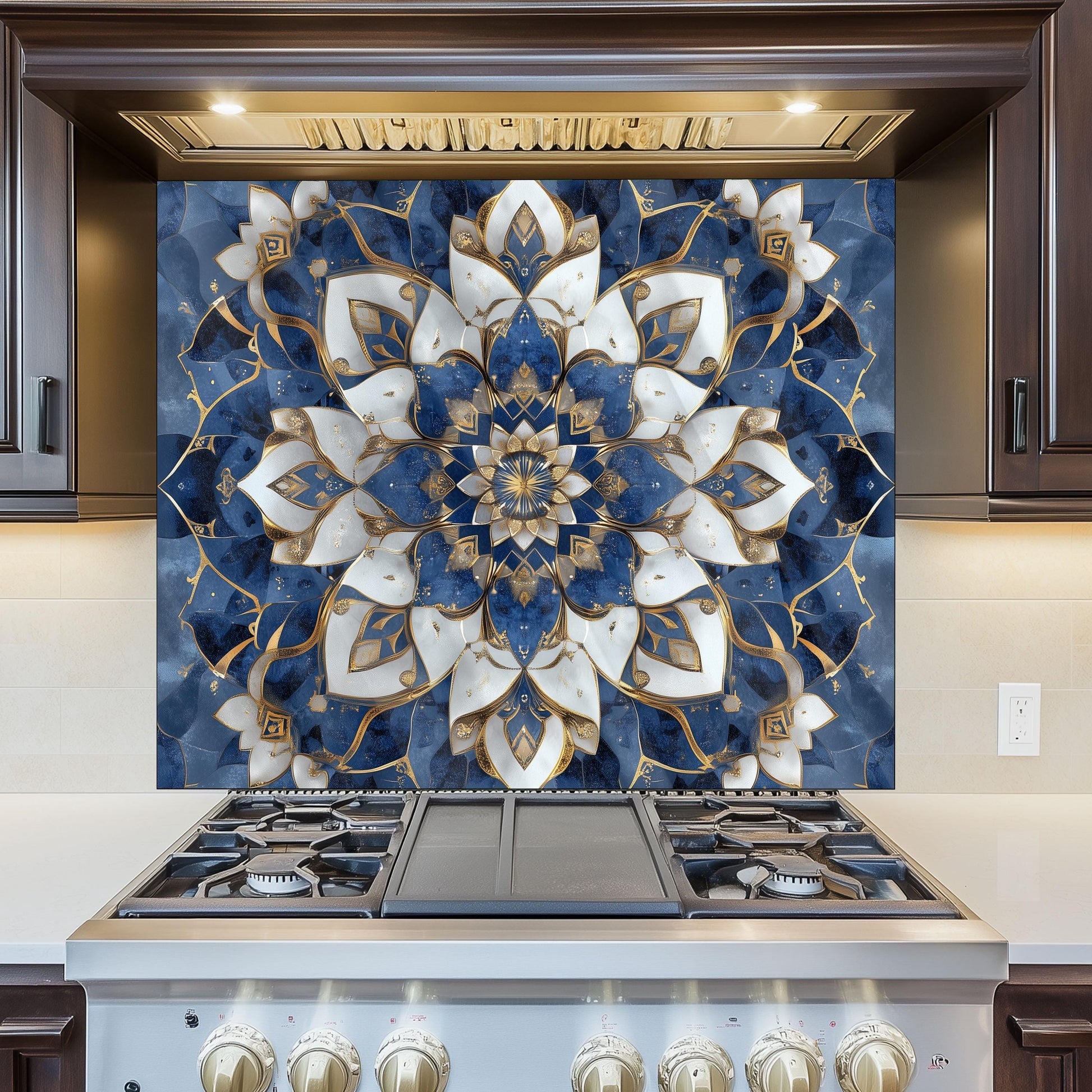 Moroccan Style Tempered Glass Stove Backsplash, Artistic Kitchen Panel, Custom Size Design