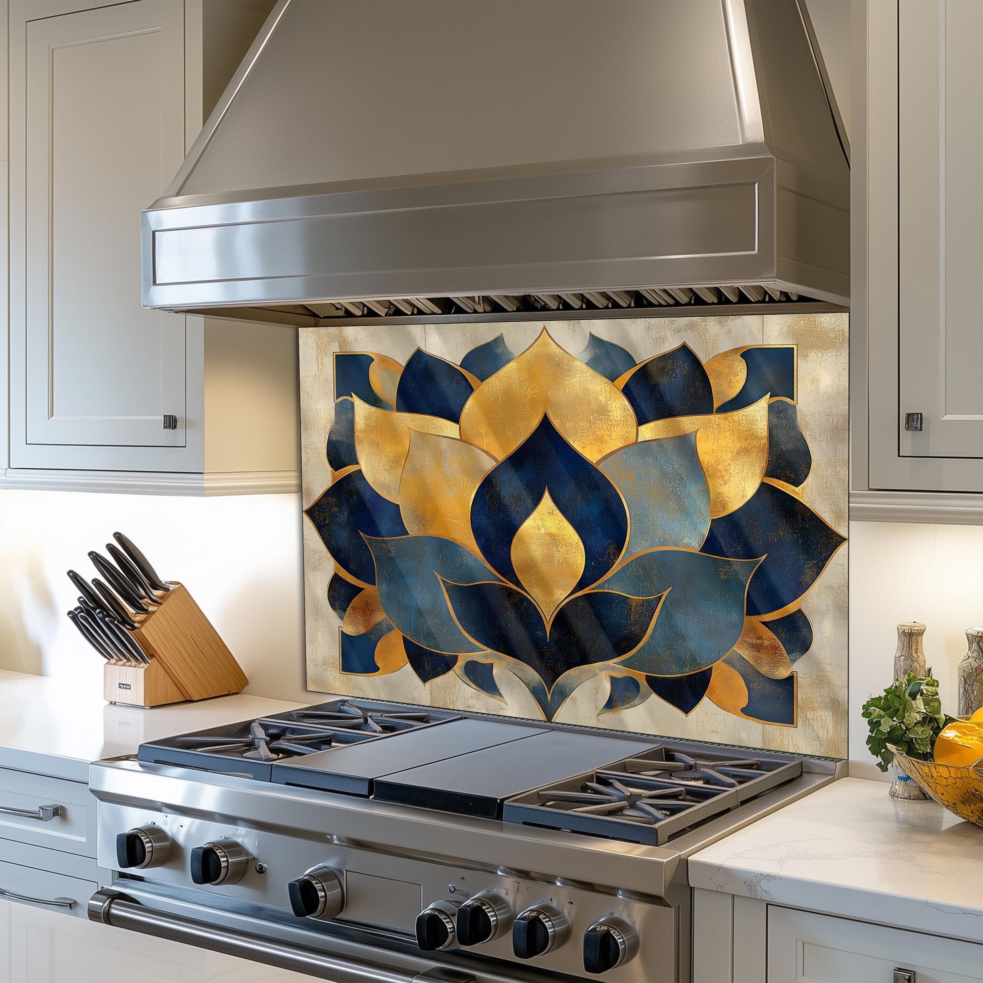 Moroccan Tempered Glass Stove Backsplash: Artistic Kitchen Splashback