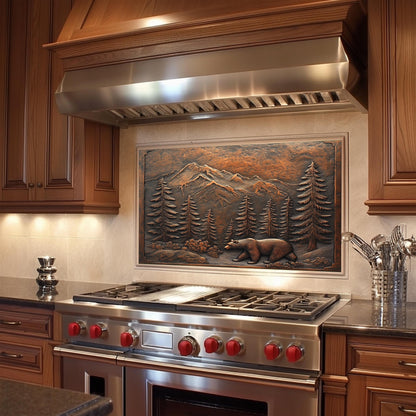 Bear Woodland Tempered Glass Kitchen Backsplash Panel