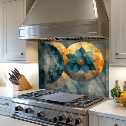 Moroccan Floral Glass Backsplash, Heat Resistant Stove Guard, Custom Size Kitchen Art
