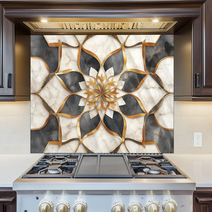 Moroccan Floral Glass Backsplash, Artistic Stove Guard, Heat Resistant Easy Clean Kitchen Wall Art