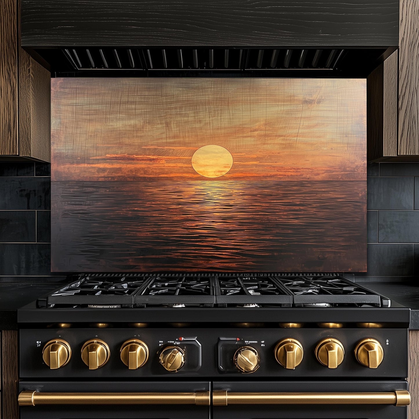 Sunset Ocean Glass Backsplash, Coastal Sea Landscape Stove Guard, Heat Resistant Easy Clean Art