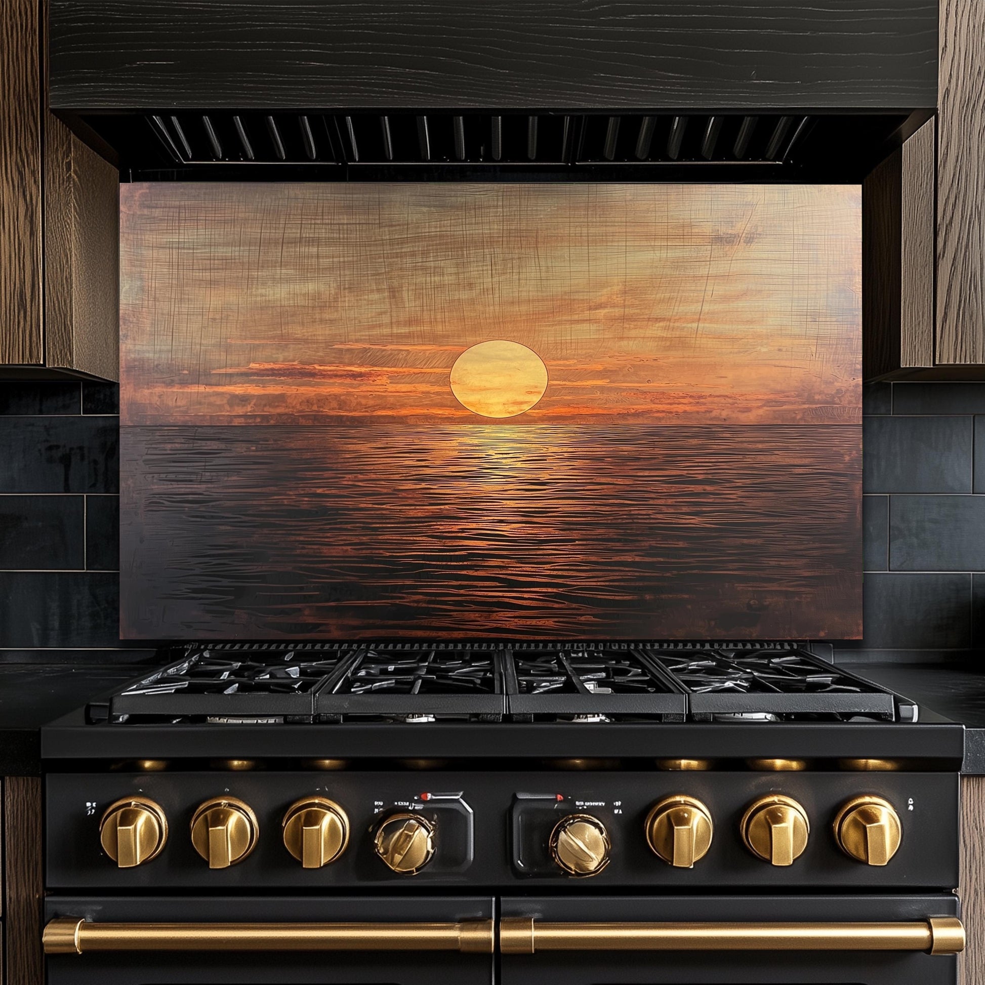Sunset Ocean Glass Backsplash, Coastal Sea Landscape Stove Guard, Heat Resistant Easy Clean Art