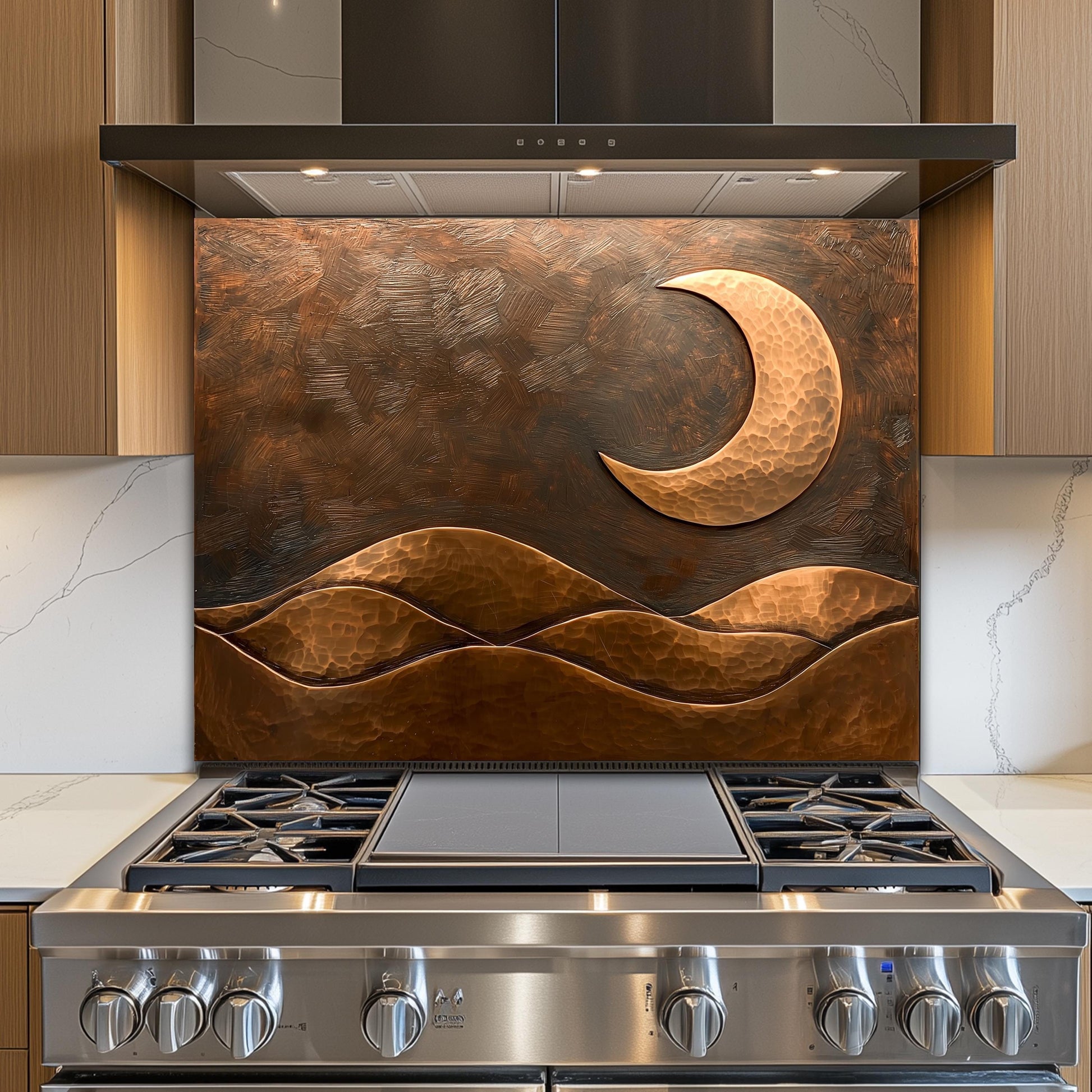 Copper Moon Tempered Glass Kitchen Backsplash: Rustic Stove Panel