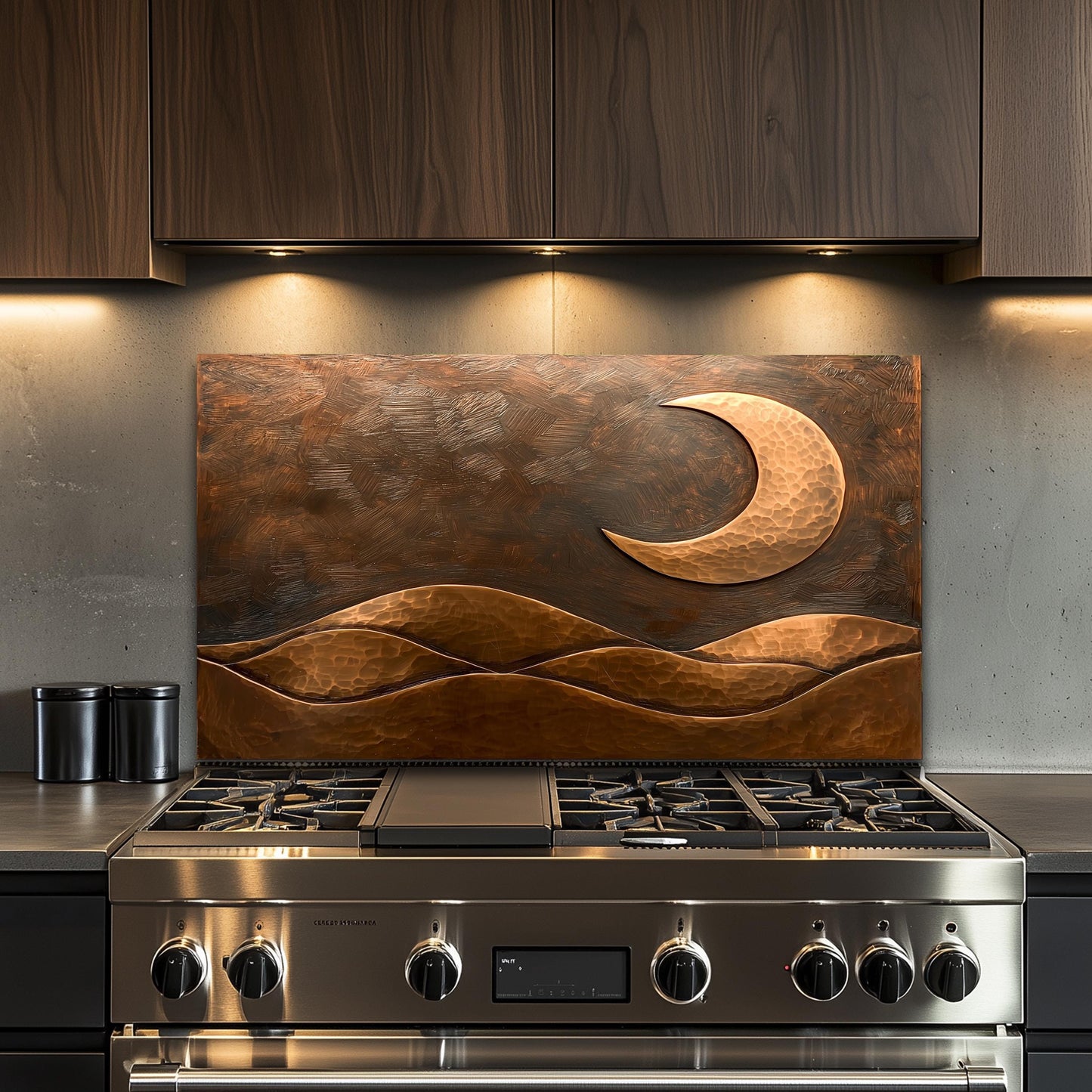 Copper Moon Tempered Glass Kitchen Backsplash: Rustic Stove Panel