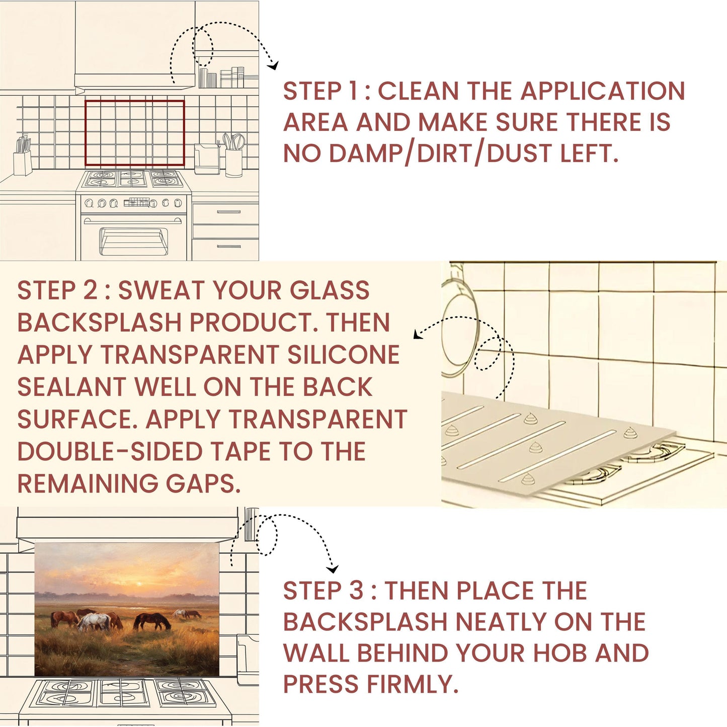 Horse Meadow Tempered Glass Backsplash – Farmhouse Kitchen Decor