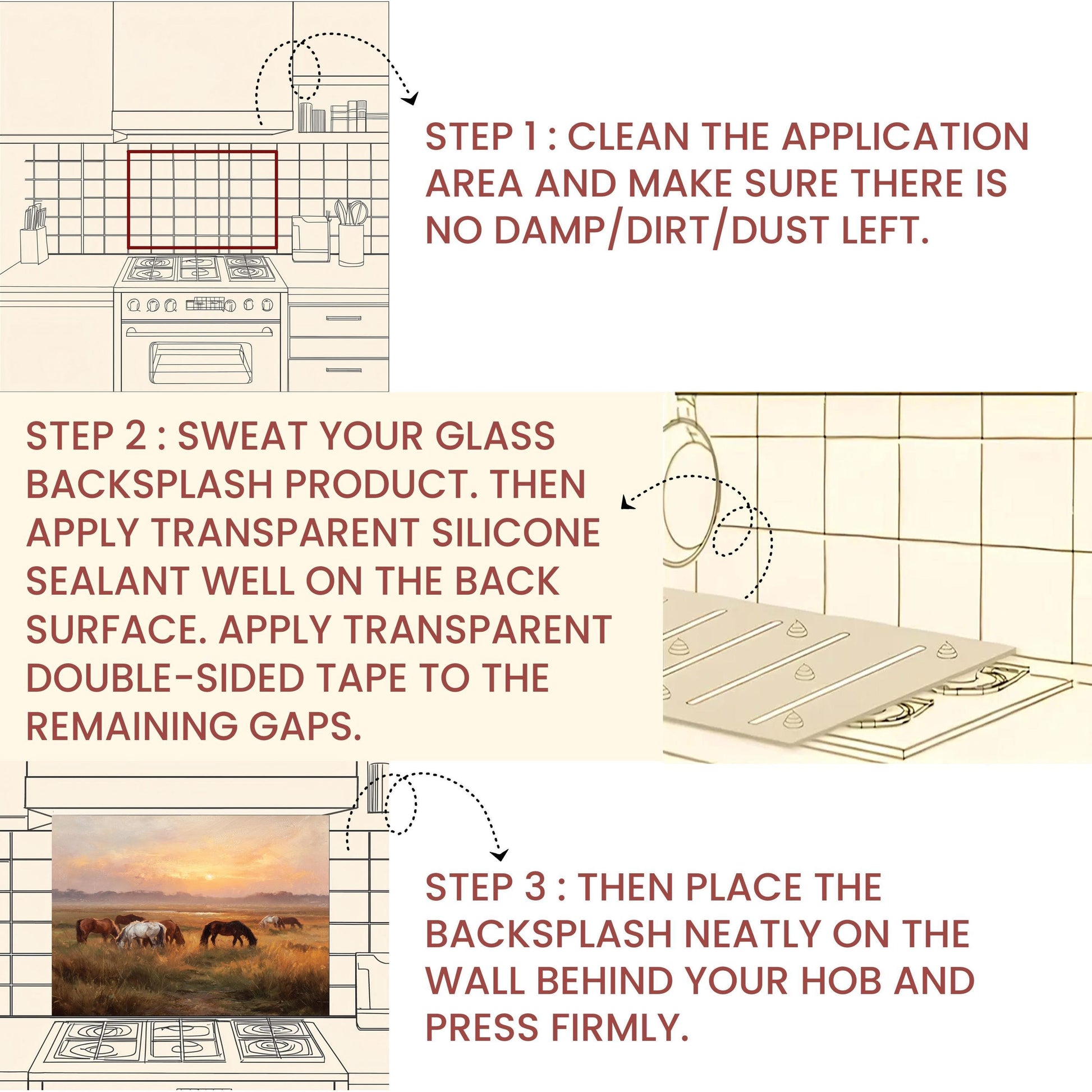 Horse Meadow Tempered Glass Backsplash – Farmhouse Kitchen Decor