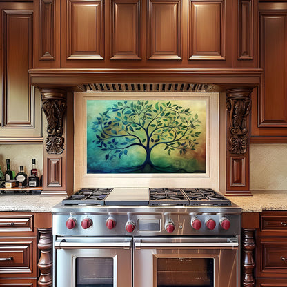 Tree of Life Kitchen Backsplash, UV Printed Tempered Glass Wall Art, Custom Size Design