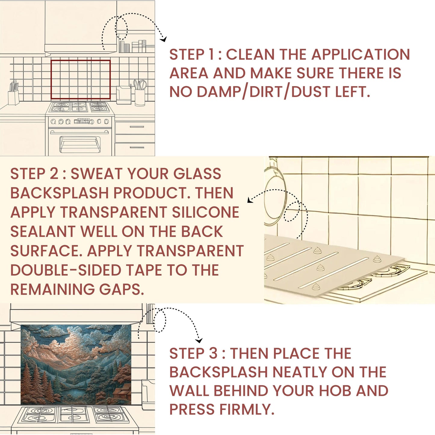Mountain Landscape Glass Backsplash: Rustic Cabin & Boho Kitchen Decor