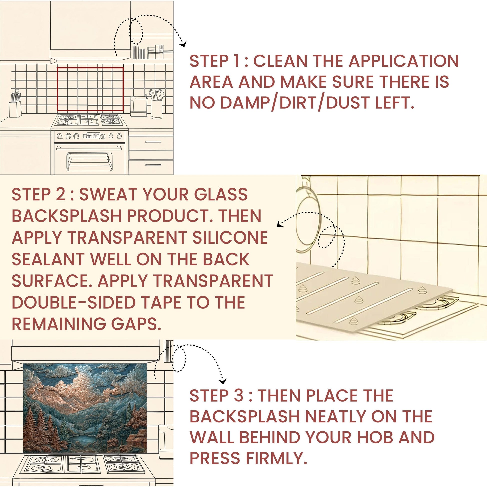 Mountain Landscape Glass Backsplash: Rustic Cabin & Boho Kitchen Decor