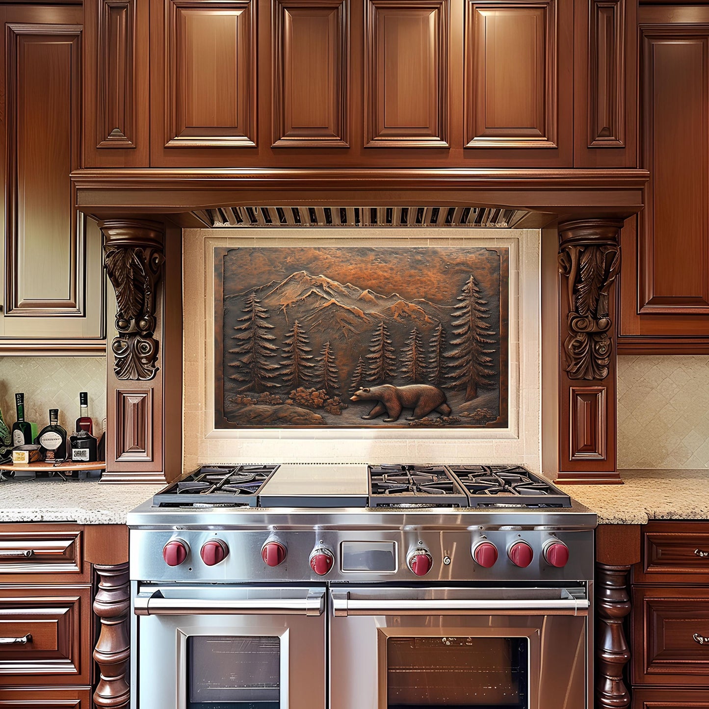 Bear Woodland Tempered Glass Kitchen Backsplash Panel