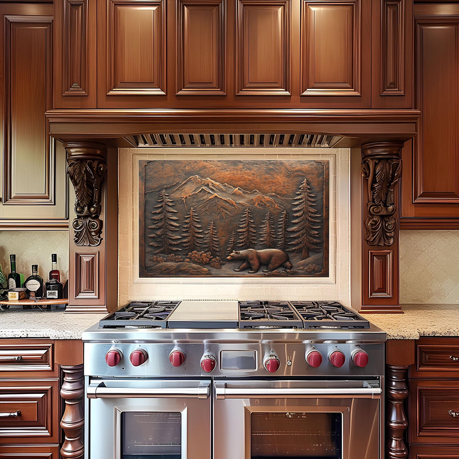 Bear Woodland Tempered Glass Kitchen Backsplash Panel