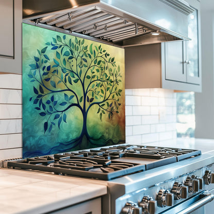 Tree of Life Kitchen Backsplash, UV Printed Tempered Glass Wall Art, Custom Size Design
