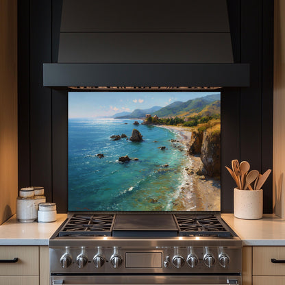 Tempered Glass Mountain Sunrise Backsplash: Heat-Resistant Kitchen Wall Art