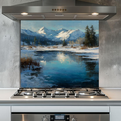 Winter Mountain Landscape Glass Backsplash: Tempered Glass Stove Panel