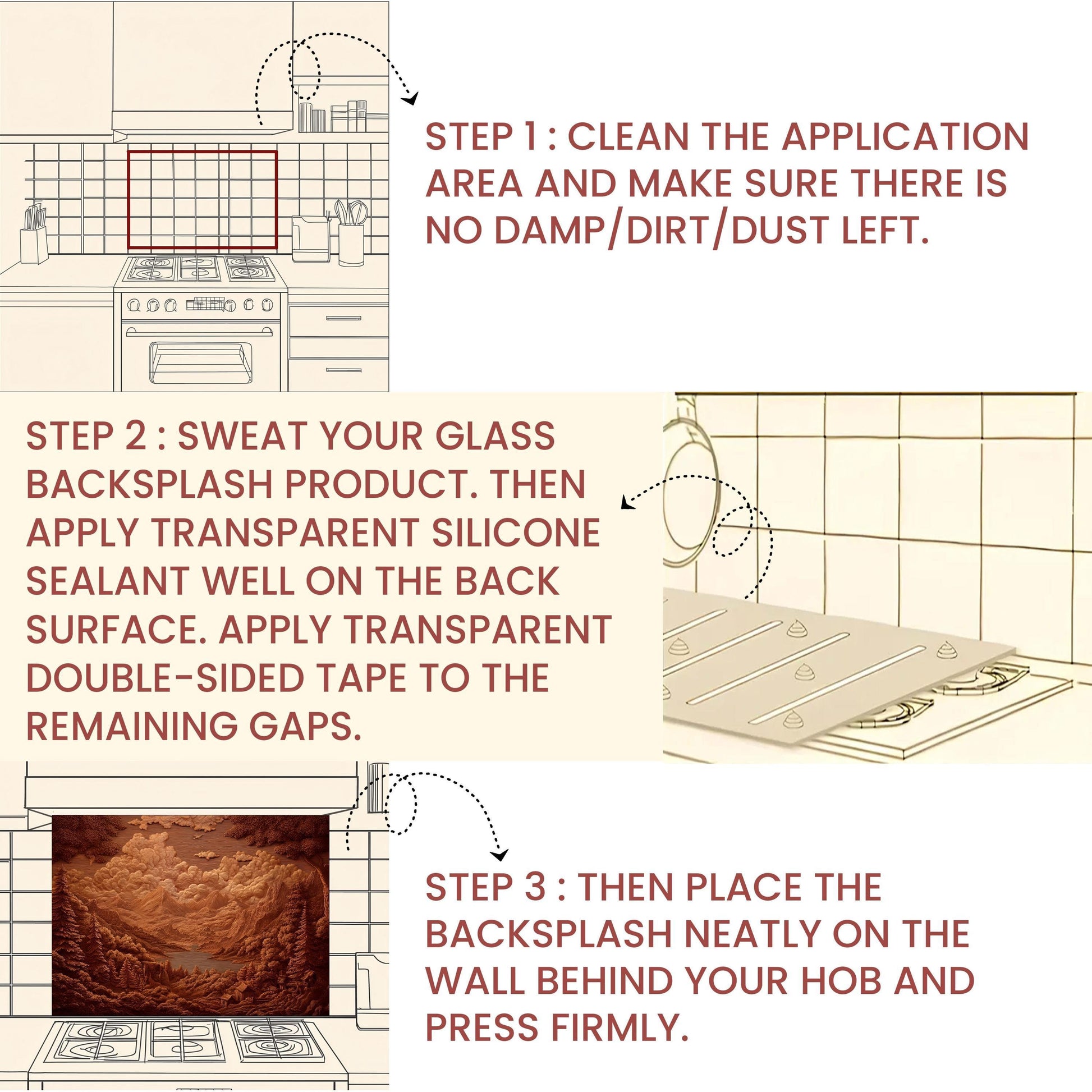Sepia Mountain Landscape Tempered Glass Backsplash - Rustic Cabin Decor