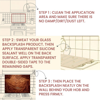 Sepia Mountain Landscape Tempered Glass Backsplash - Rustic Cabin Decor