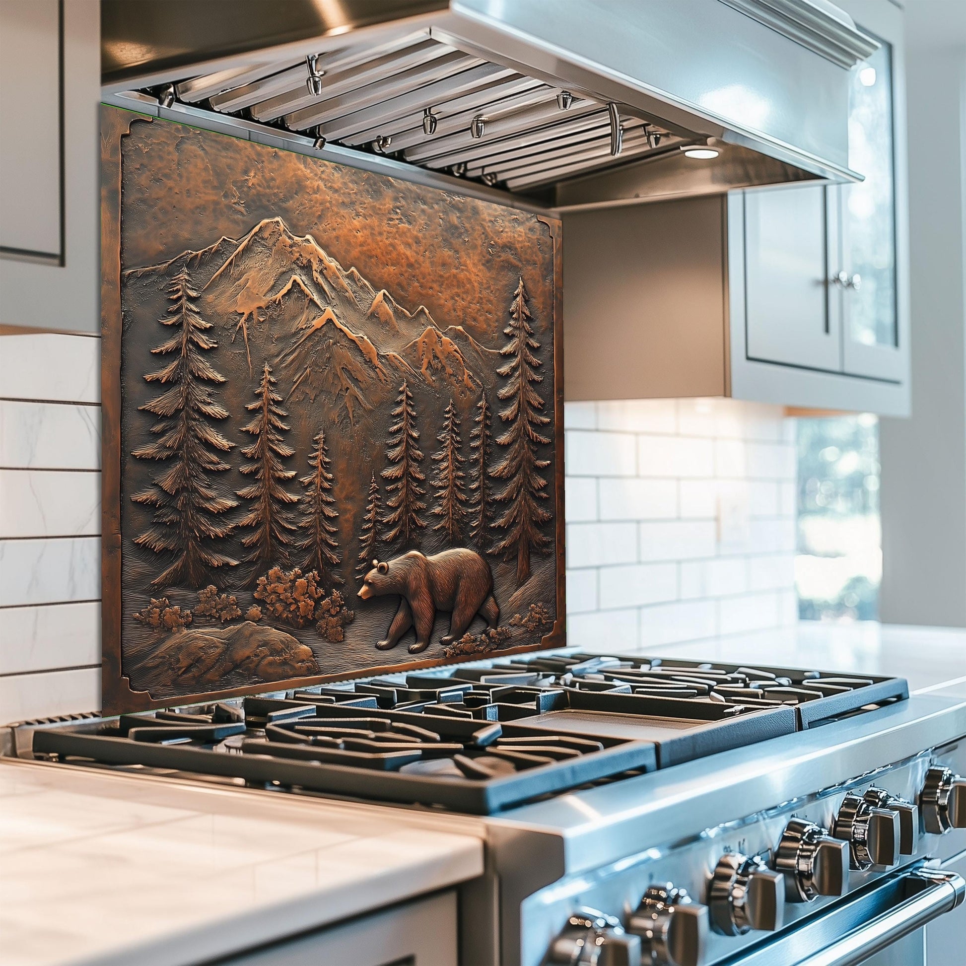 Bear Woodland Tempered Glass Kitchen Backsplash Panel