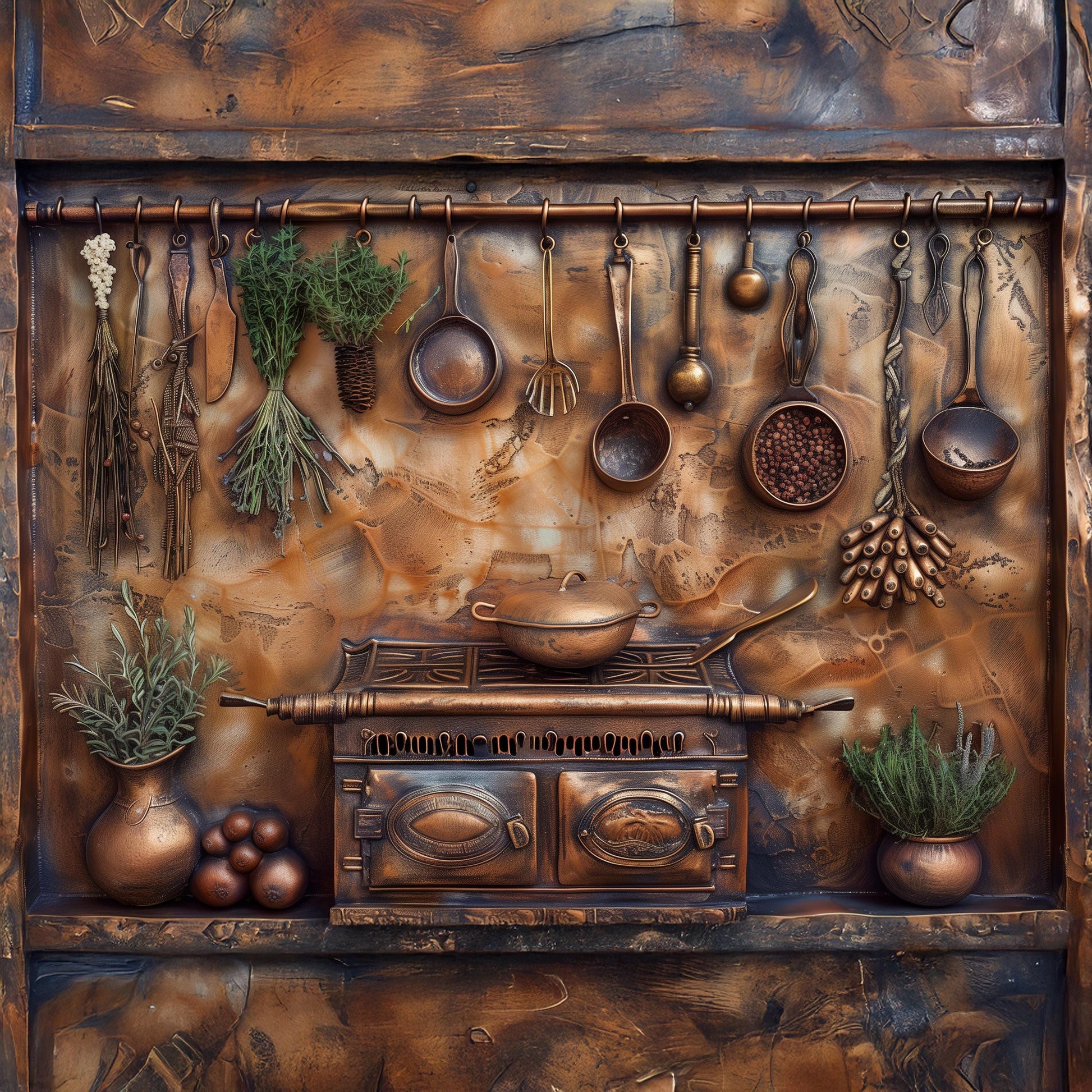 Rustic Copper Mountain Glass Backsplash, Nature Landscape Stove Guard, Heat Resistant Easy Clean Art