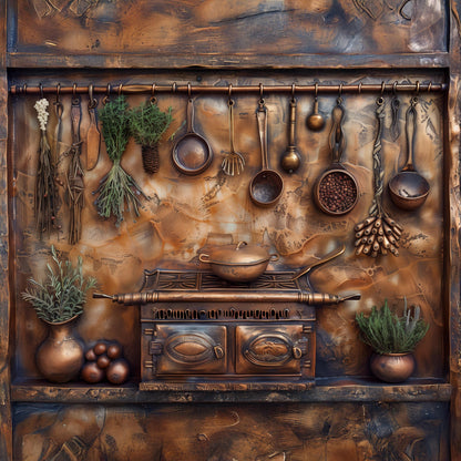Rustic Copper Mountain Glass Backsplash, Nature Landscape Stove Guard, Heat Resistant Easy Clean Art