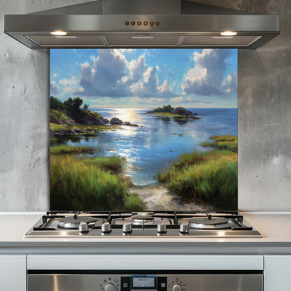 Tempered Glass Kitchen Backsplash: Mountain Sunrise Copper Effect