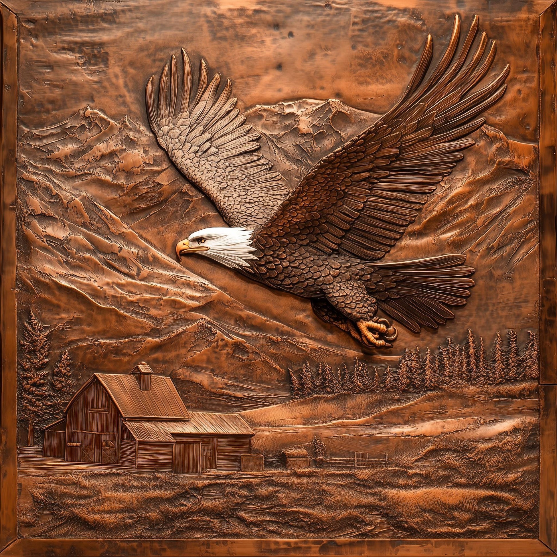 Eagle Glass Backsplash, Soaring Wildlife Stove Guard, Heat Resistant Copper Effect Kitchen Art