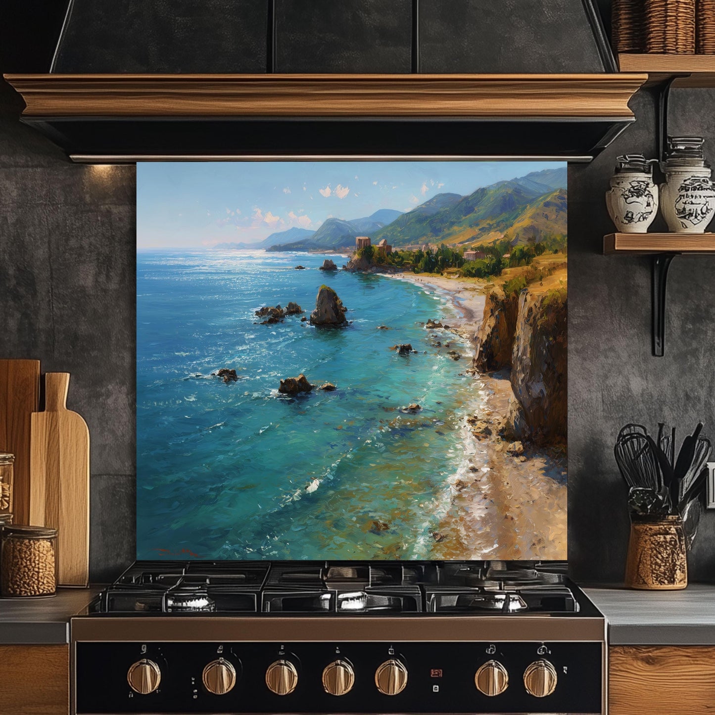 Tempered Glass Mountain Sunrise Backsplash: Heat-Resistant Kitchen Wall Art